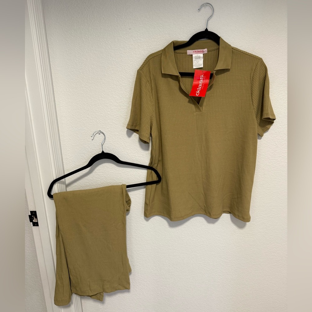 Olive Green Ribbed Top and Pants Set NWT